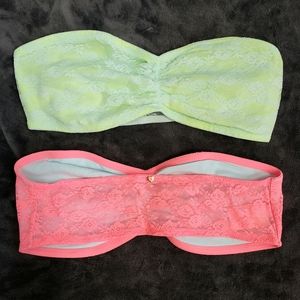 PINK VS Bright Pink & Green Lace Bandeaus (Pair)